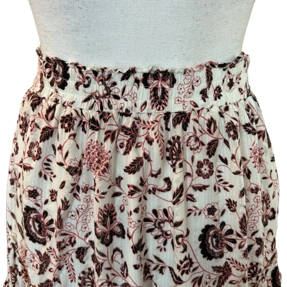 LOFT Shimmer Vine Tiered Maxi Skirt Women’s SZ XS in White Multicolor‎ Pretty